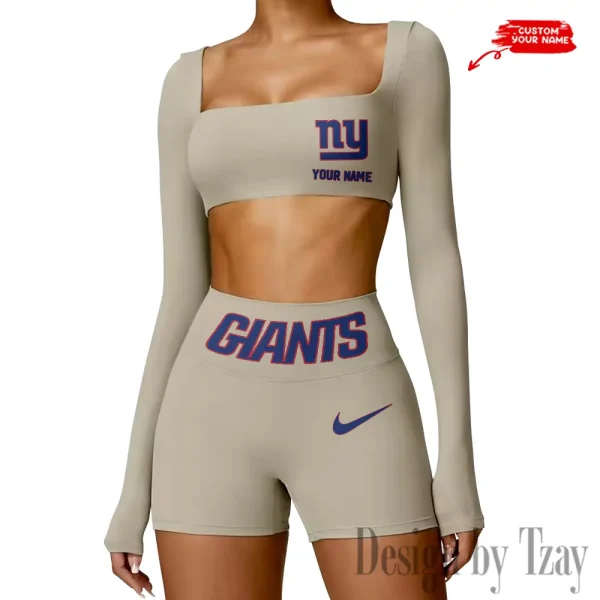 New York Giants Women's Active Wear Set Long Sleeves Crop Top And High Waist Shorts SPTWAWS056 - Image 4