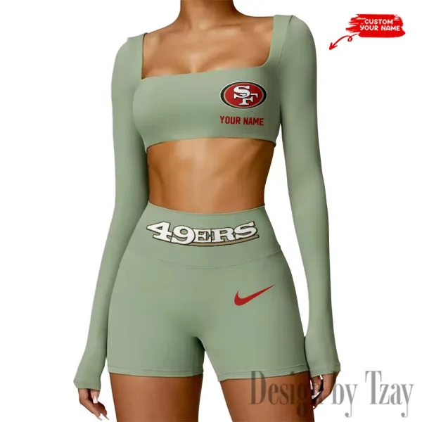 San Francisco 49ers Women's Active Wear Set Long Sleeves Crop Top And High Waist Shorts SPTWAWS060 - Image 3