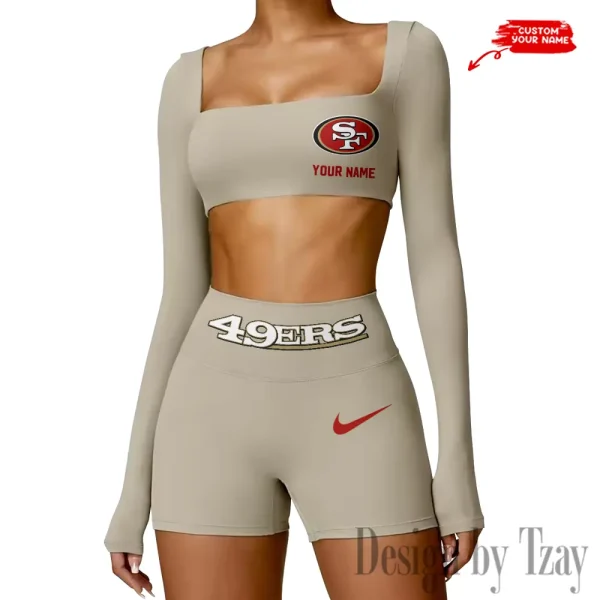 San Francisco 49ers Women's Active Wear Set Long Sleeves Crop Top And High Waist Shorts SPTWAWS060 - Image 4