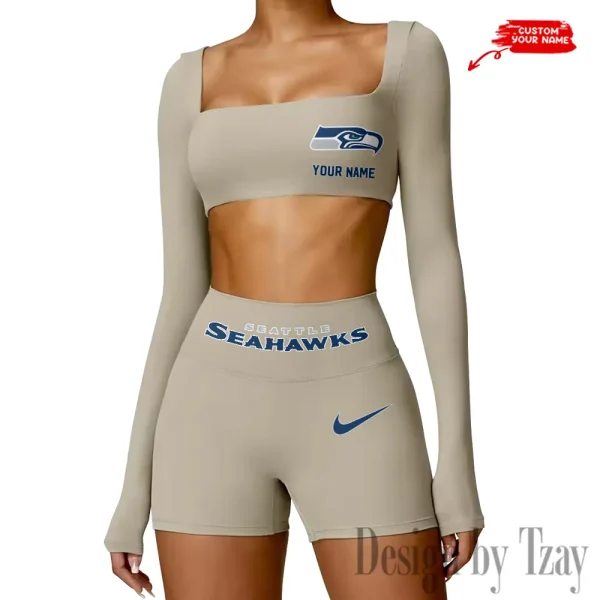Seattle Seahawks Women's Active Wear Set Long Sleeves Crop Top And High Waist Shorts SPTWAWS061