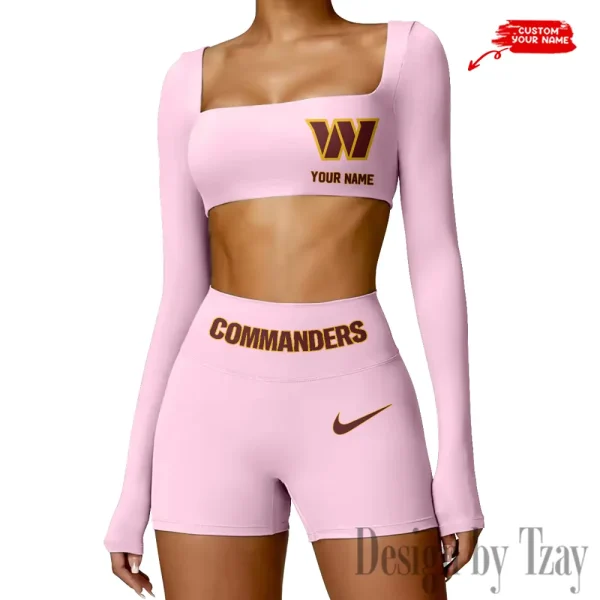 Washington Commanders Women's Active Wear Set Long Sleeves Crop Top And High Waist Shorts SPTWAWS062