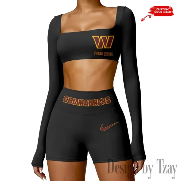 Washington Commanders Women's Active Wear Set Long Sleeves Crop Top And High Waist Shorts SPTWAWS062 - Image 2