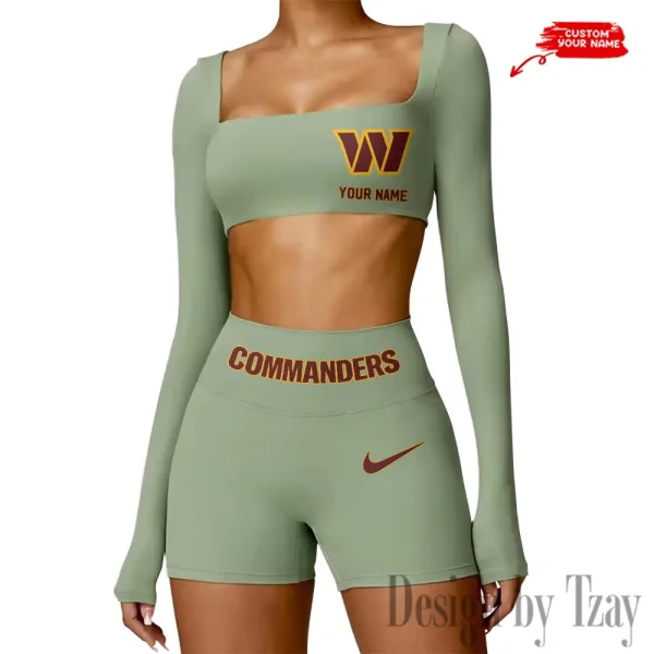 Washington Commanders Women's Active Wear Set Long Sleeves Crop Top And High Waist Shorts SPTWAWS062 - Image 4