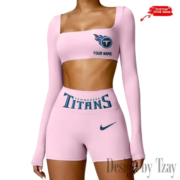 Tennessee Titans Women's Active Wear Set Long Sleeves Crop Top And High Waist Shorts SPTWAWS063