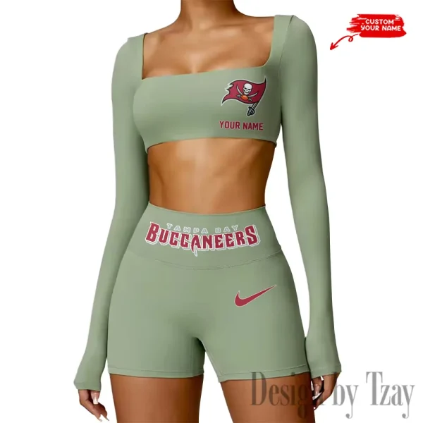 Tampa Bay Buccaneers Women's Active Wear Set Long Sleeves Crop Top And High Waist Shorts SPTWAWS064 - Image 3