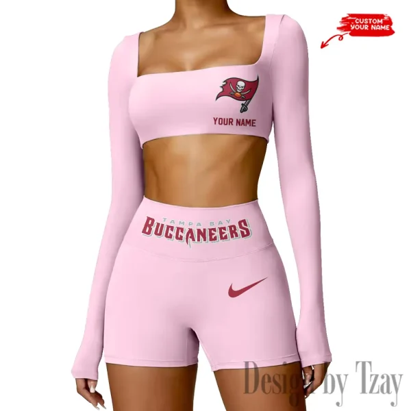 Tampa Bay Buccaneers Women's Active Wear Set Long Sleeves Crop Top And High Waist Shorts SPTWAWS064 - Image 4