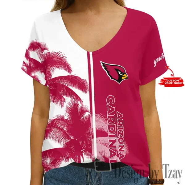 Arizona Cardinals Girl Clothes Summer V-neck Short-sleeved Tees New 2025 AGCWTS994