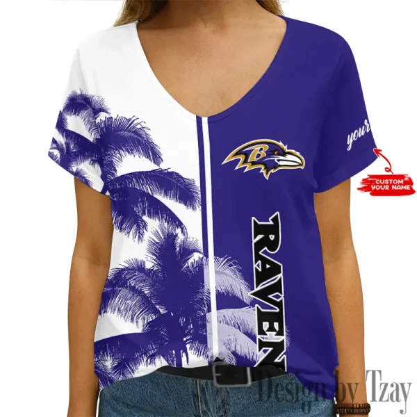 Baltimore Ravens Girl Clothes Summer V-neck Short-sleeved Tees New 2025 AGCWTS996