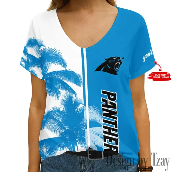 Carolina Panthers Girl Clothes Summer V-neck Short-sleeved Tees New 2025 AGCWTS998