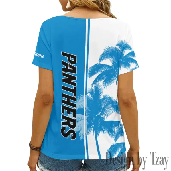 Carolina Panthers Girl Clothes Summer V-neck Short-sleeved Tees New 2025 AGCWTS998 - Image 2