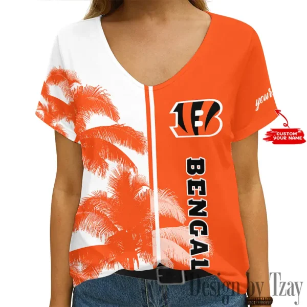 Cincinnati Bengals Girl Clothes Summer V-neck Short-sleeved Tees New 2025 AGCWTS1000