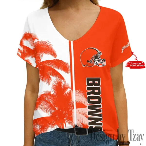Cleveland Browns Girl Clothes Summer V-neck Short-sleeved Tees New 2025 AGCWTS1001
