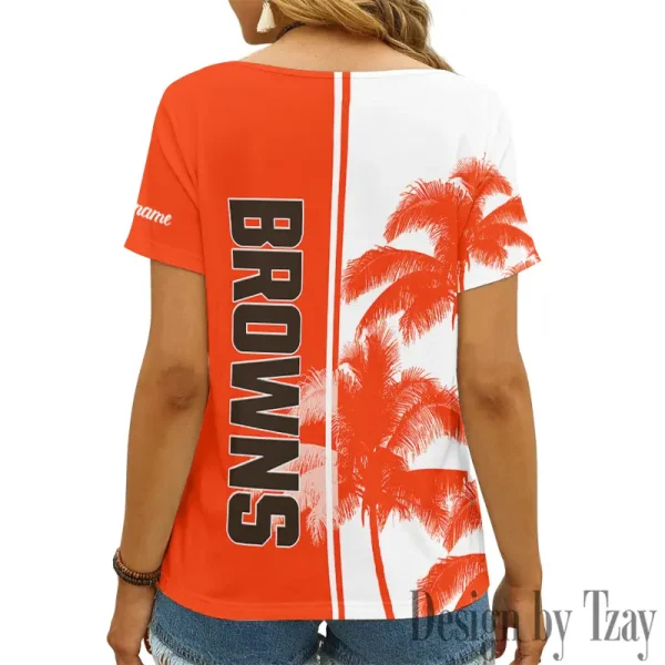 Cleveland Browns Girl Clothes Summer V-neck Short-sleeved Tees New 2025 AGCWTS1001 - Image 2