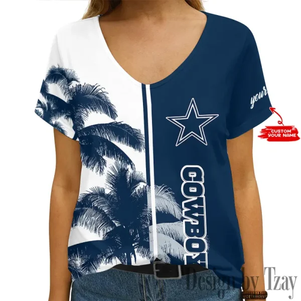 Dallas Cowboys Girl Clothes Summer V-neck Short-sleeved Tees New 2025 AGCWTS1002