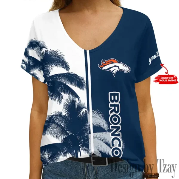 Denver Broncos Girl Clothes Summer V-neck Short-sleeved Tees New 2025 AGCWTS1003