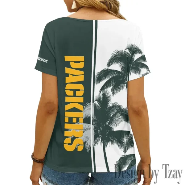 Green Bay Packers Girl Clothes Summer V-neck Short-sleeved Tees New 2025 AGCWTS1005 - Image 2