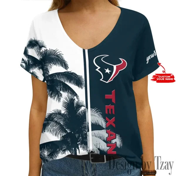 Houston Texans Girl Clothes Summer V-neck Short-sleeved Tees New 2025 AGCWTS1006