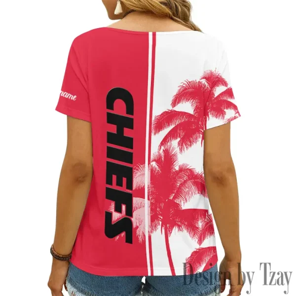 Kansas City Chiefs Girl Clothes Summer V-neck Short-sleeved Tees New 2025 AGCWTS1007 - Image 2