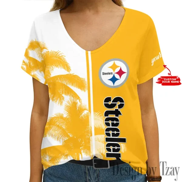 Pittsburgh Steelers Girl Clothes Summer V-neck Short-sleeved Tees New 2025 AGCWTS1008