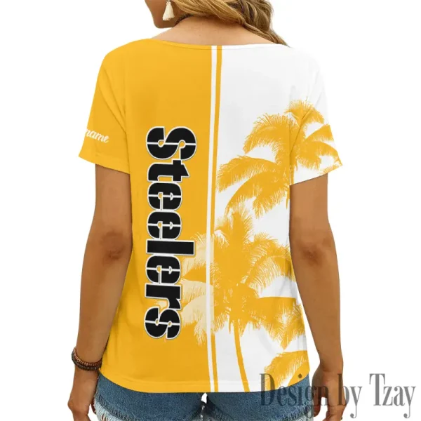 Pittsburgh Steelers Girl Clothes Summer V-neck Short-sleeved Tees New 2025 AGCWTS1008 - Image 2