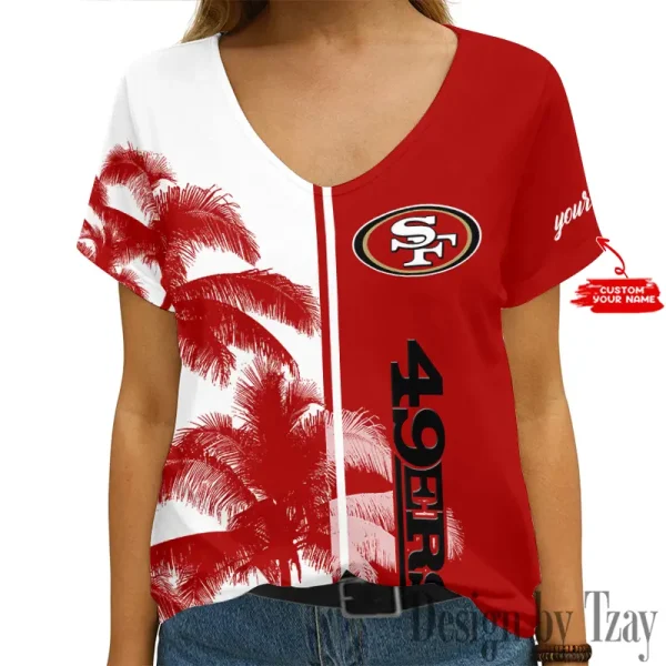 San Francisco 49ers Girl Clothes Summer V-neck Short-sleeved Tees New 2025 AGCWTS1009