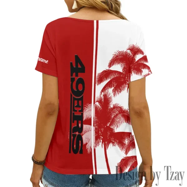 San Francisco 49ers Girl Clothes Summer V-neck Short-sleeved Tees New 2025 AGCWTS1009 - Image 2