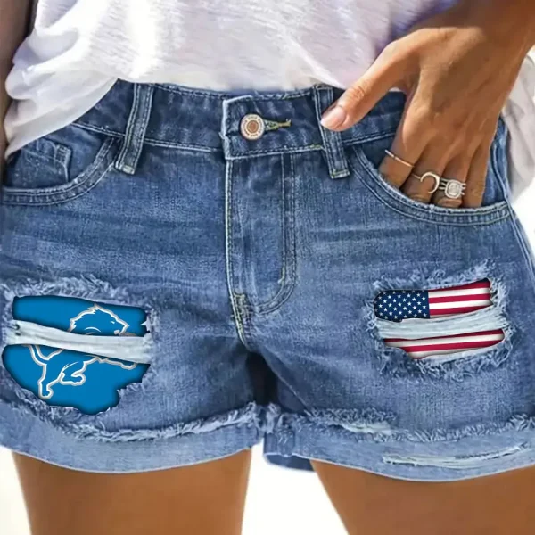Detroit Lions New Woman Jean Shorts Sporty Style SPTNWJS008