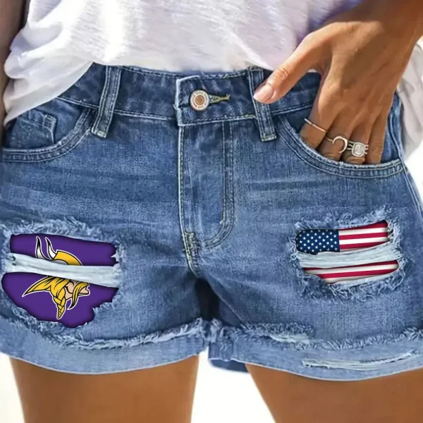 Minnesota Vikings New Woman Jean Shorts Sporty Style SPTNWJS012