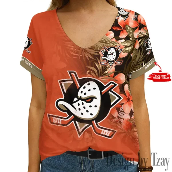 Anaheim Ducks NHL Girl Clothes Summer V-neck Short-sleeved Tees New 2025 AGCWTS1010