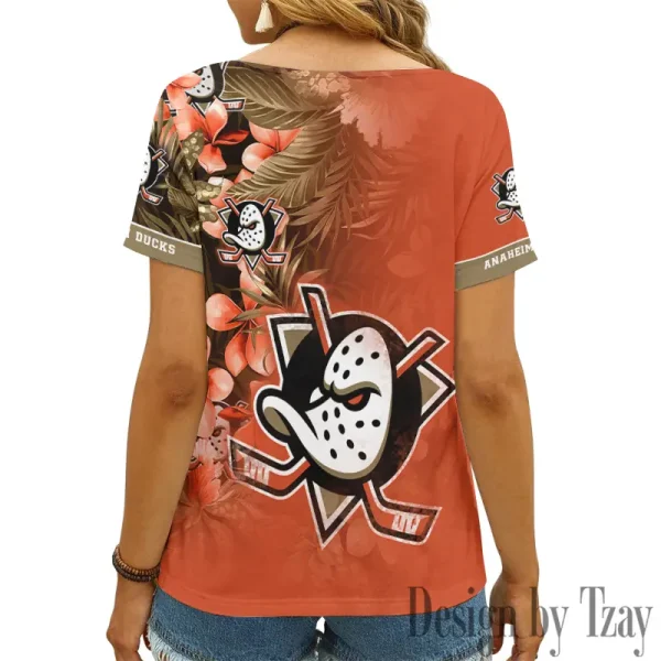 Anaheim Ducks NHL Girl Clothes Summer V-neck Short-sleeved Tees New 2025 AGCWTS1010 - Image 2