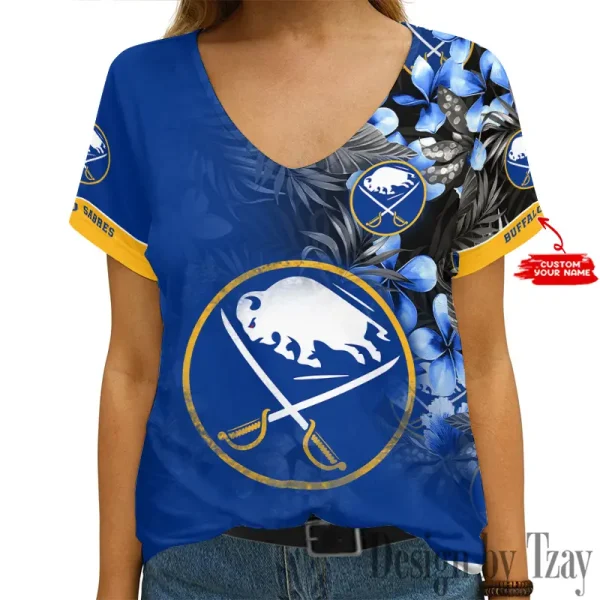 Buffalo Sabres NHL Girl Clothes Summer V-neck Short-sleeved Tees New 2025 AGCWTS1012