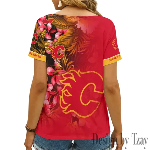 Calgary Flames NHL Girl Clothes Summer V-neck Short-sleeved Tees New 2025 AGCWTS1013 - Image 2