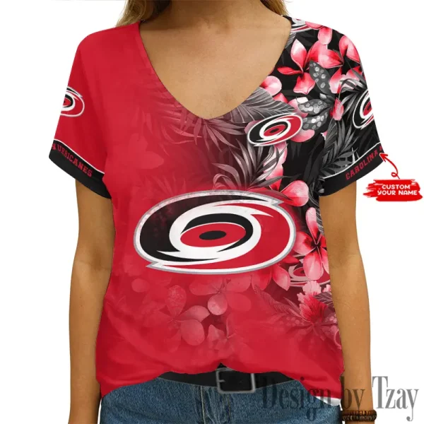 Carolina Hurricanes NHL Girl Clothes Summer V-neck Short-sleeved Tees New 2025 AGCWTS1014
