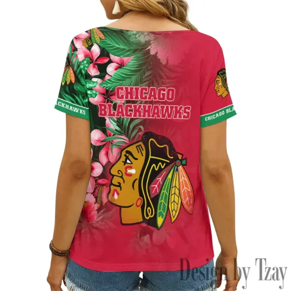 Chicago Blackhawks NHL Girl Clothes Summer V-neck Short-sleeved Tees New 2025 AGCWTS1015 - Image 2