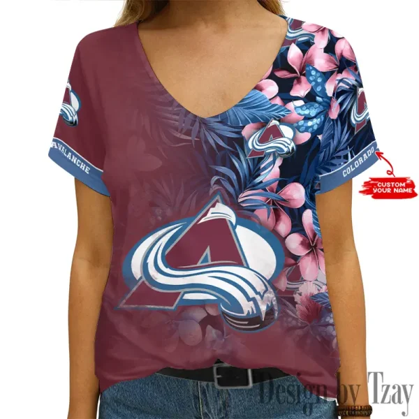 Colorado Avalanche NHL Girl Clothes Summer V-neck Short-sleeved Tees New 2025 AGCWTS1016