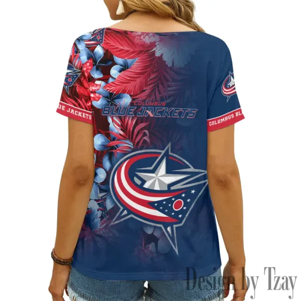 Columbus Blue Jackets NHL Girl Clothes Summer V-neck Short-sleeved Tees New 2025 AGCWTS1017 - Image 2