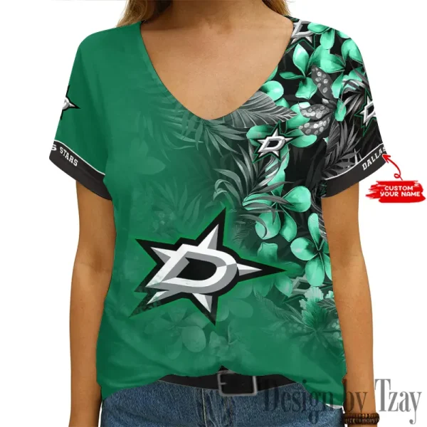 Dallas Stars NHL Girl Clothes Summer V-neck Short-sleeved Tees New 2025 AGCWTS1018