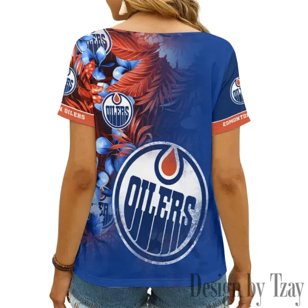 Edmonton Oilers NHL Girl Clothes Summer V-neck Short-sleeved Tees New 2025 AGCWTS1020 - Image 2