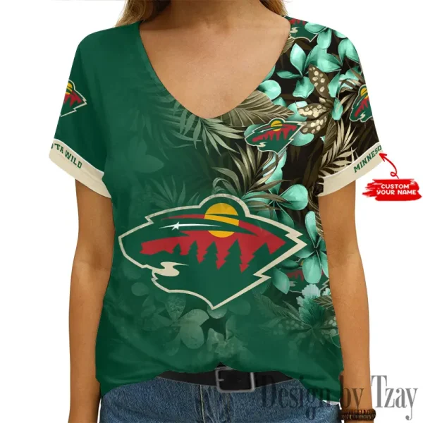 Minnesota Wild NHL Girl Clothes Summer V-neck Short-sleeved Tees New 2025 AGCWTS1021