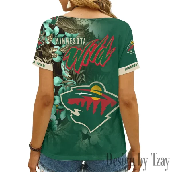 Minnesota Wild NHL Girl Clothes Summer V-neck Short-sleeved Tees New 2025 AGCWTS1021 - Image 2