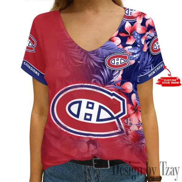 Montreal Canadiens NHL Girl Clothes Summer V-neck Short-sleeved Tees New 2025 AGCWTS1022