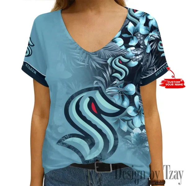 Seattle Kraken NHL Girl Clothes Summer V-neck Short-sleeved Tees New 2025 AGCWTS1023
