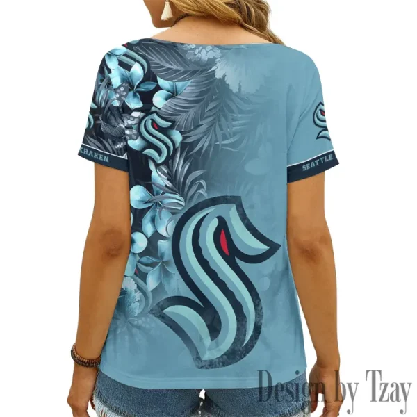 Seattle Kraken NHL Girl Clothes Summer V-neck Short-sleeved Tees New 2025 AGCWTS1023 - Image 2