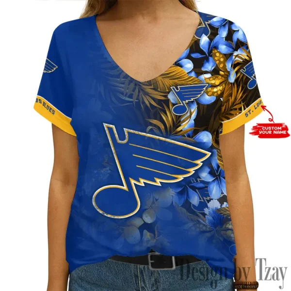 St Louis Blues NHL Girl Clothes Summer V-neck Short-sleeved Tees New 2025 AGCWTS1024