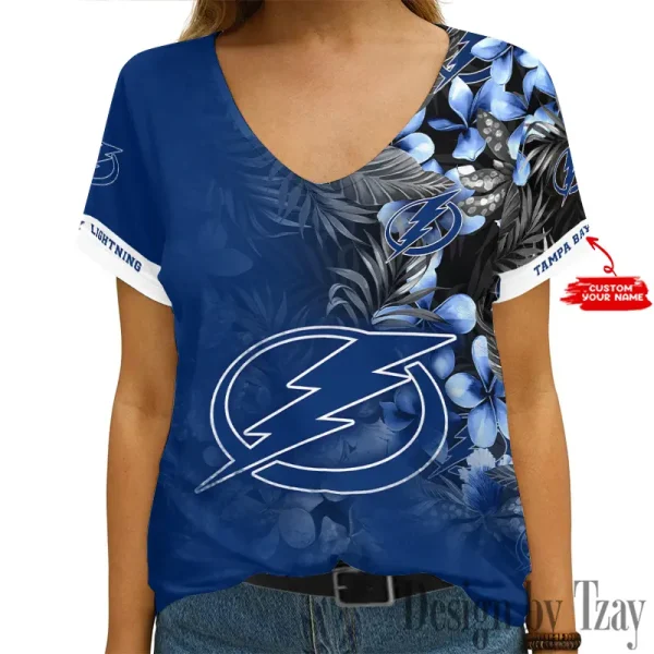 Tampa Bay Lightning NHL Girl Clothes Summer V-neck Short-sleeved Tees New 2025 AGCWTS1025