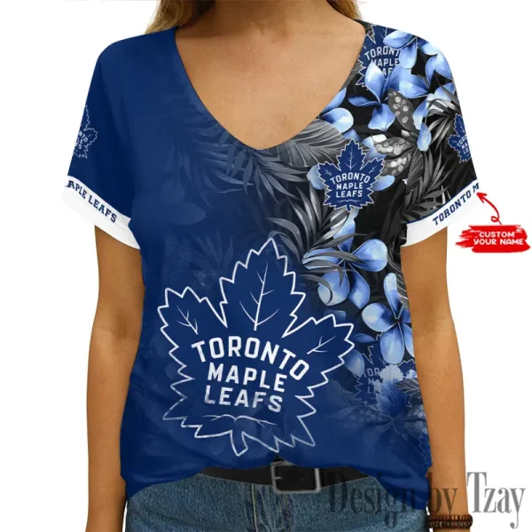 Toronto Maple Leafs NHL Girl Clothes Summer V-neck Short-sleeved Tees New 2025 AGCWTS1026