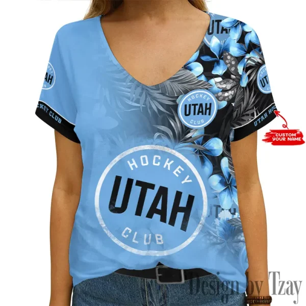 Utah Hockey Club NHL Girl Clothes Summer V-neck Short-sleeved Tees New 2025 AGCWTS1027
