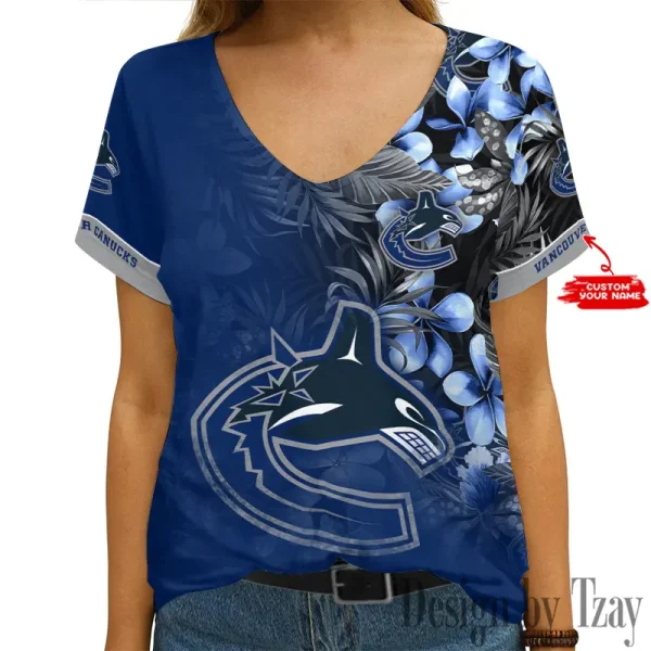 Vancouver Canucks NHL Girl Clothes Summer V-neck Short-sleeved Tees New 2025 AGCWTS1028