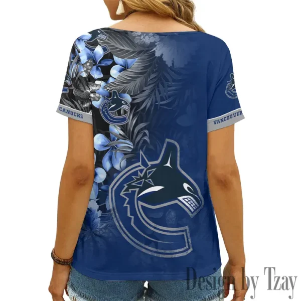 Vancouver Canucks NHL Girl Clothes Summer V-neck Short-sleeved Tees New 2025 AGCWTS1028 - Image 2