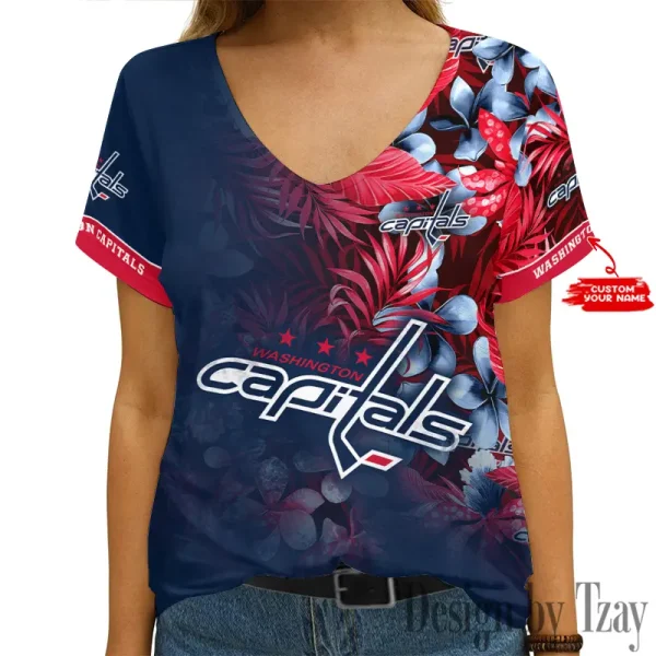 Washington Capitals NHL Girl Clothes Summer V-neck Short-sleeved Tees New 2025 AGCWTS1030